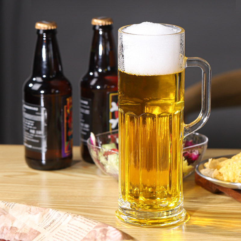 Tazas de cerveza de vidrio de diseño delgado de 600 ml con impresión de logotipo personalizado