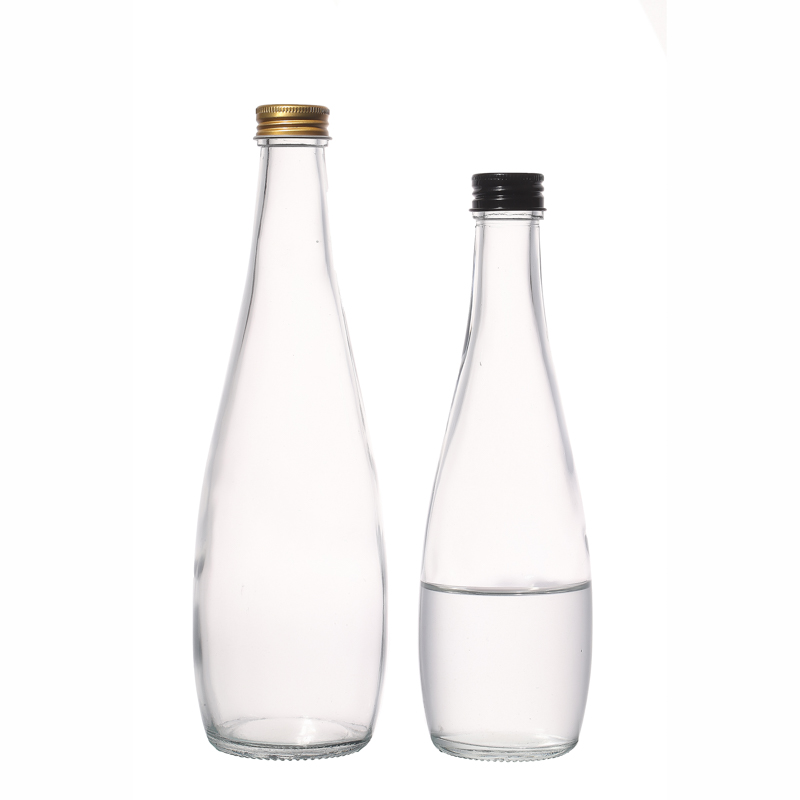 Botellas de agua de vidrio de 500 ml para agua mineral con tapas