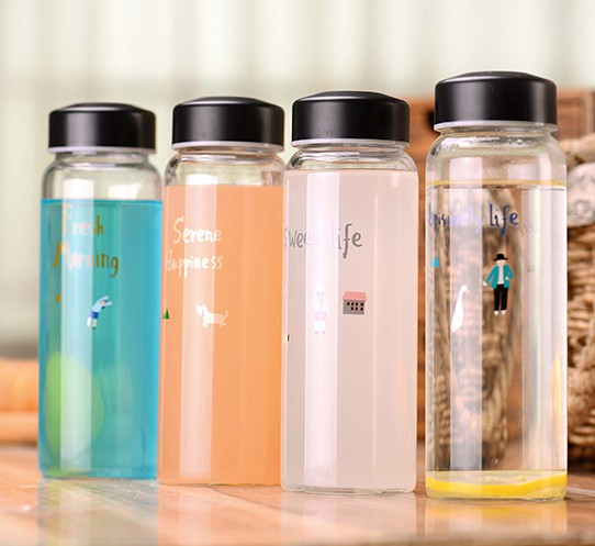 Botellas de agua de vidrio de venta caliente 400ml con tapas