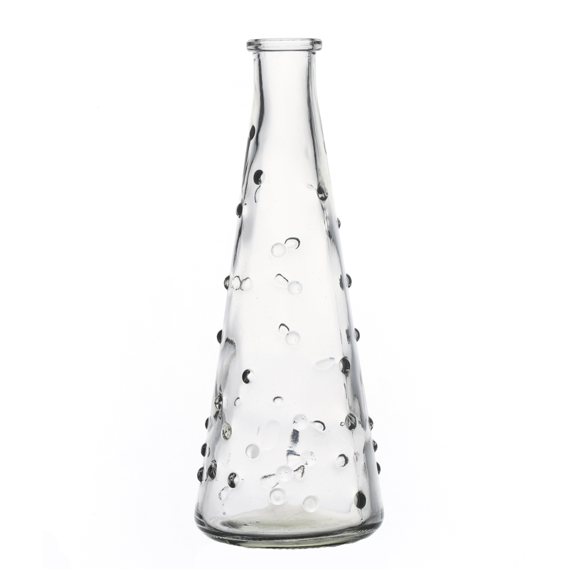 Florero de la botella de cristal del pedernal del diseño de los conos de la decoración casera 200ml para la flor