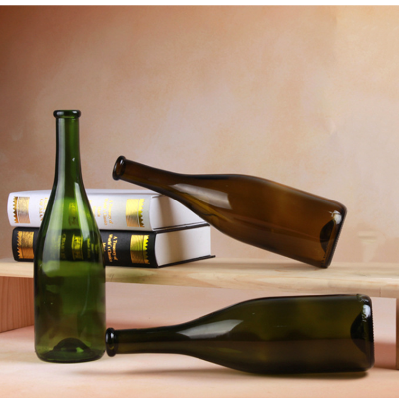 Botellas de vidrio de vino rojo burdeos de color verde oscuro de 700 ml con tapas de corcho
