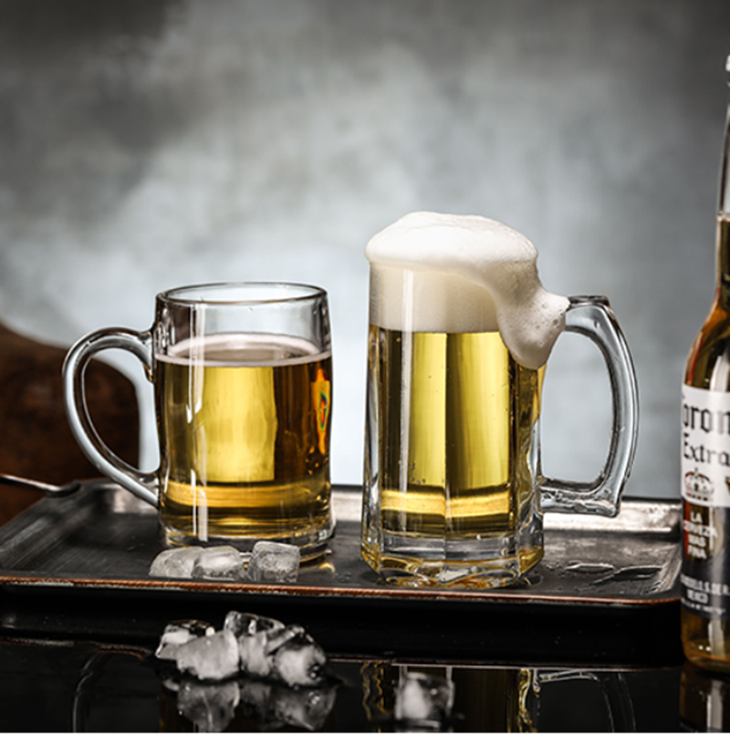 Copa de cerveza de cristal de lujo de cristal de alta calidad de 380 ml de pared gruesa con asa