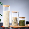Tarros de almacenamiento de alimentos de vidrio transparente de alto borosilicato con tapas de bambú de sellado