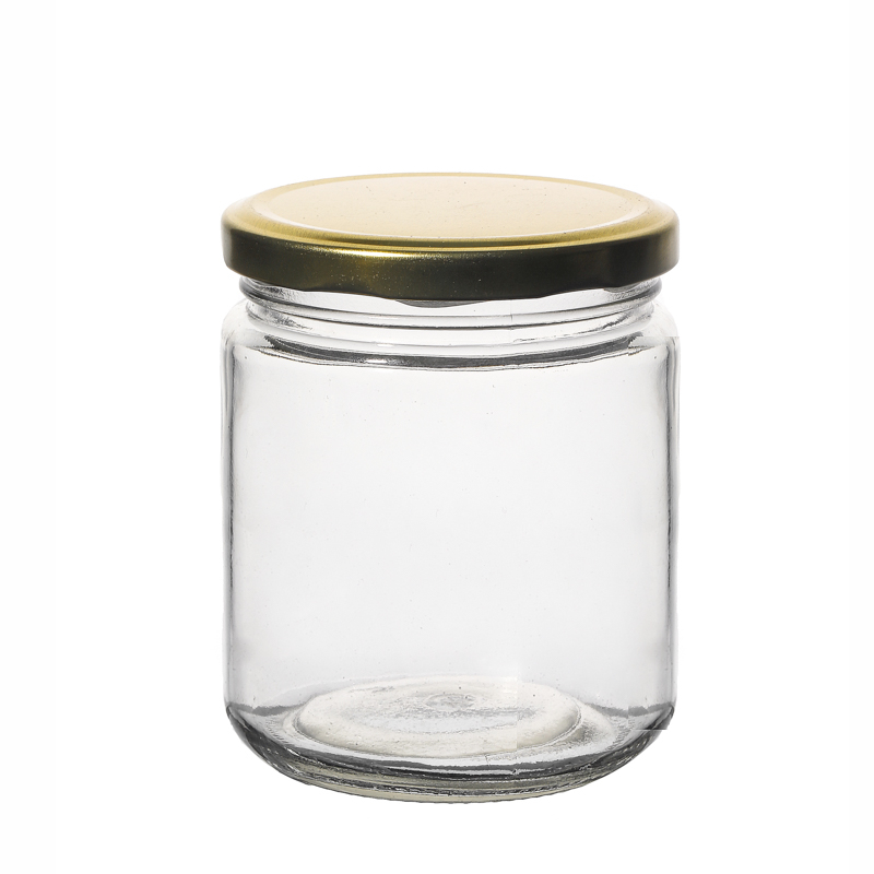 Frascos de comida de vidrio de boca ancha al por mayor con tapas de 15 oz vacías 450 ml Botella de vidrio Almacenamiento transparente Jares redondos para comida