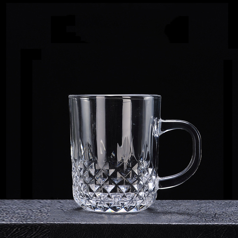 Tazas de café de cristal de cristal del diseño del diamante 8oz con la manija