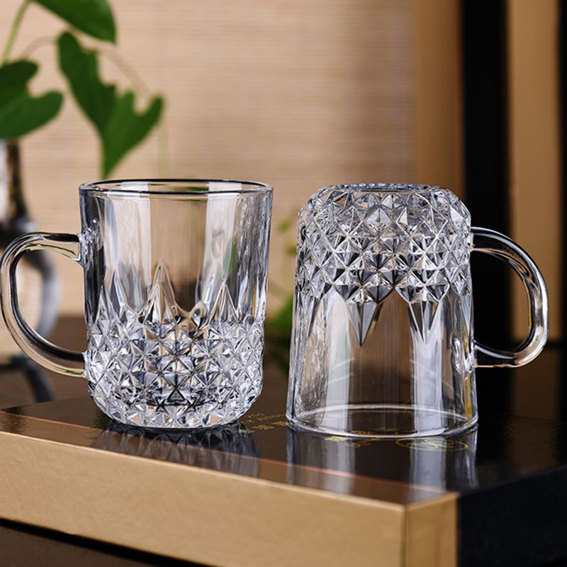 Tazas de café de cristal de cristal del diseño del diamante 8oz con la manija